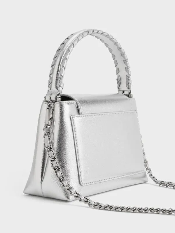 Women Arwen Metallic BraidedStrap Top Handle Bag 8211 Silver CHARLES and KEITH Top Handle Bags