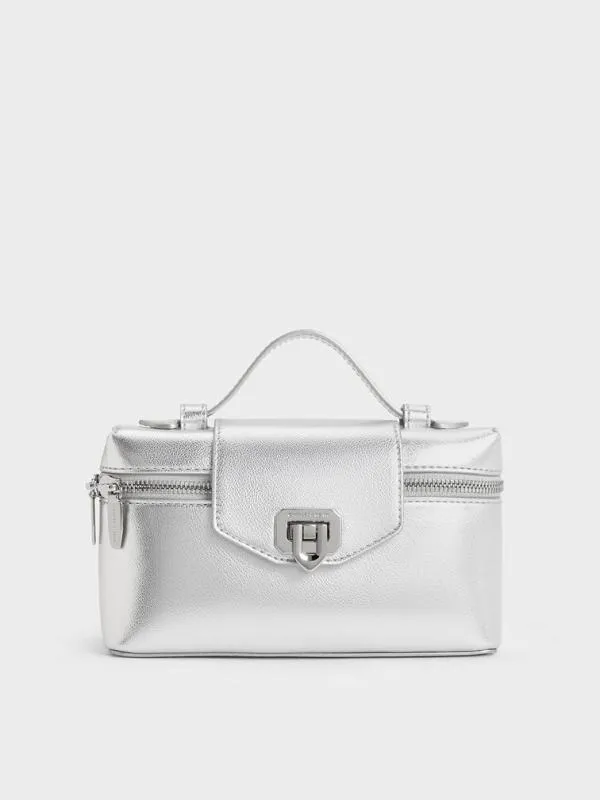 Women Arwen Metallic Top Handle Vanity Bag 8211 Silver CHARLES and KEITH Top Handle Bags Women Arwen Metallic Top Handle Vanity Bag 8211 Silver CHARLES and KEITH Top Handle Bags