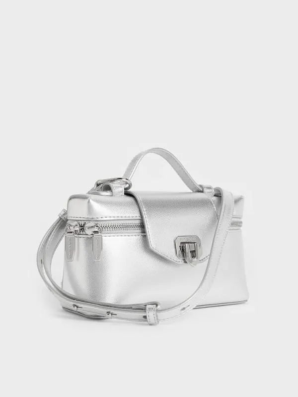 Women Arwen Metallic Top Handle Vanity Bag 8211 Silver CHARLES and KEITH Top Handle Bags