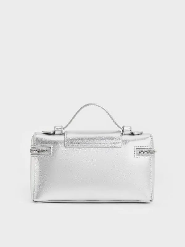 Women Arwen Metallic Top Handle Vanity Bag 8211 Silver CHARLES and KEITH Top Handle Bags