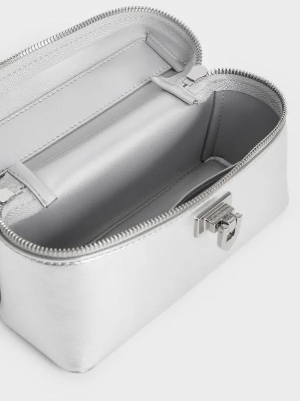 Women Arwen Metallic Top Handle Vanity Bag 8211 Silver CHARLES and KEITH Top Handle Bags