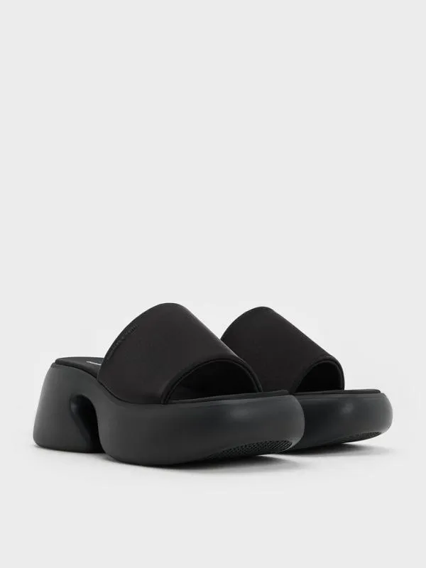 Women Baxie Silk Platform Mules 8211 Black Textured CHARLES and KEITH Wedges