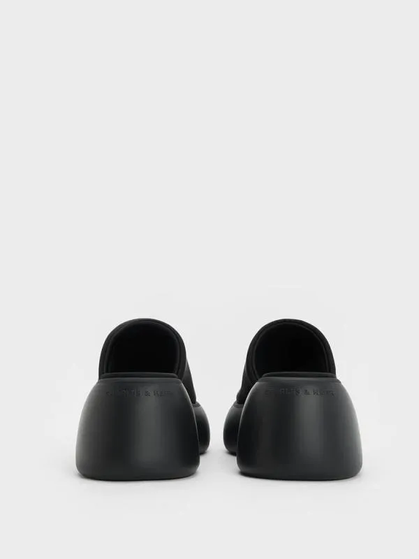 Women Baxie Silk Platform Mules 8211 Black Textured CHARLES and KEITH Wedges