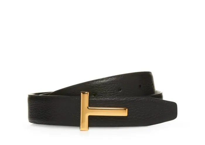 Women Belts Tom Ford Grained Leather And Shiny Smooth Leather Reversible T Belt Black