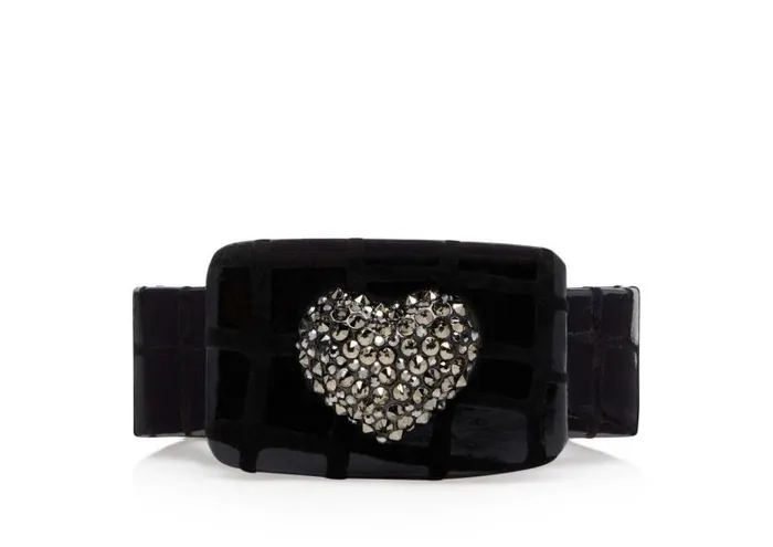 Women Belts Tom Ford Printed Crocodile Heart Motif Hip Belt Black