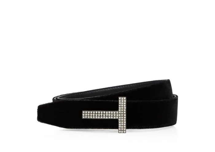 Women Belts Tom Ford Velvet And Crystal Stones T Belt Black