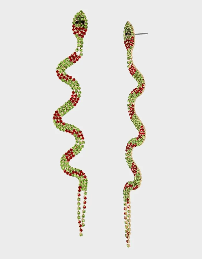 Women BETSEYS HOLIDAY SNAKE LINEAR EARRINGS GREEN Green Betsey Johnson