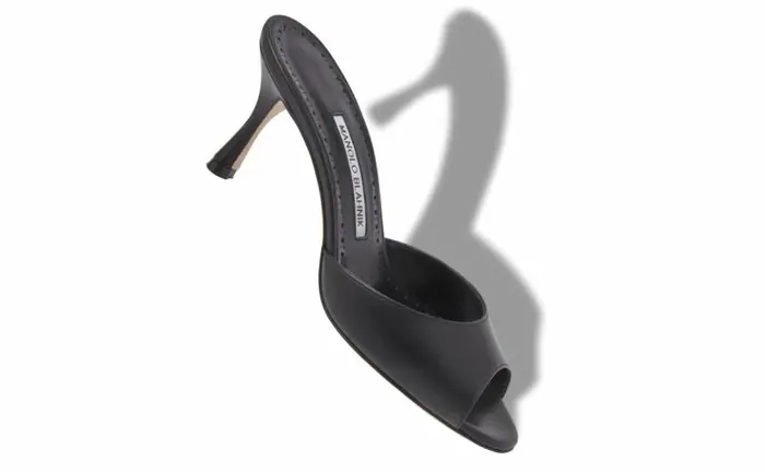 Women Black Calf Leather Open Toe Mules Manolo Blahnik Mules