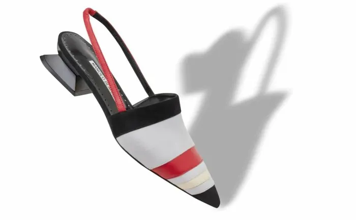 Women Black Grey Cream And Red Suede Mules Manolo Blahnik Pumps