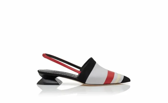 Women Black Grey Cream And Red Suede Mules Manolo Blahnik Pumps