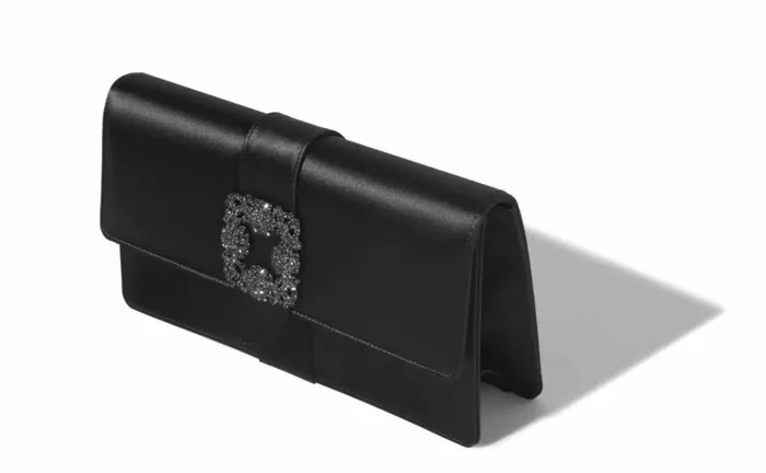 Women Black Satin Jewel Buckle Clutch Manolo Blahnik Gifts For Her