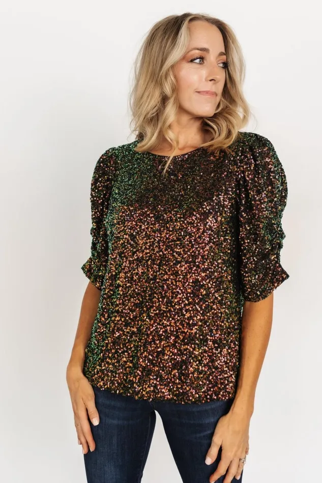 Women Blouses Shirts Baltic Born Joplin Sequin Top Black Multi
