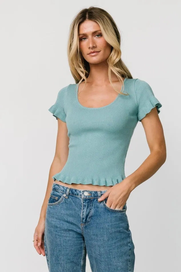 Women Blouses Shirts Baltic Born Paley Ribbed Top Caribbean Blue Women Blouses Shirts Baltic Born Paley Ribbed Top Caribbean Blue