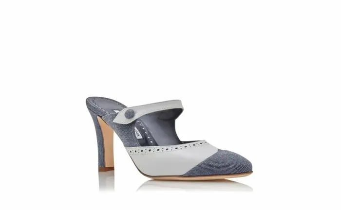 Women Blue And White Denim Mules Manolo Blahnik Mules