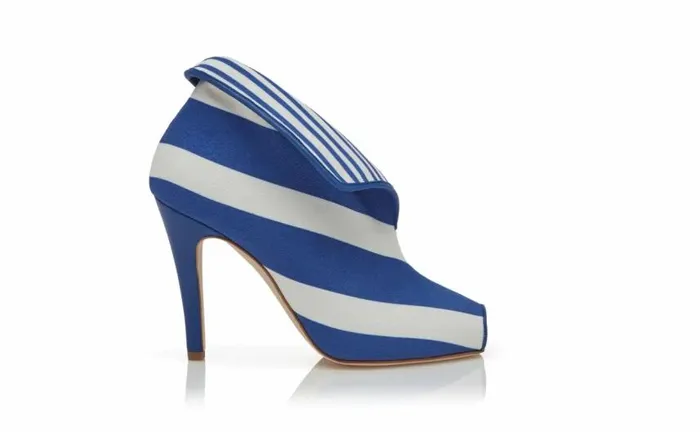 Women Blue And White Striped Cotton Shoe Booties Manolo Blahnik Boots