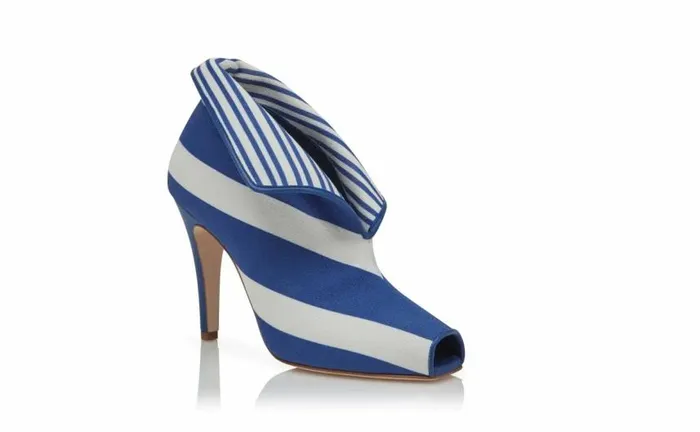 Women Blue And White Striped Cotton Shoe Booties Manolo Blahnik Boots