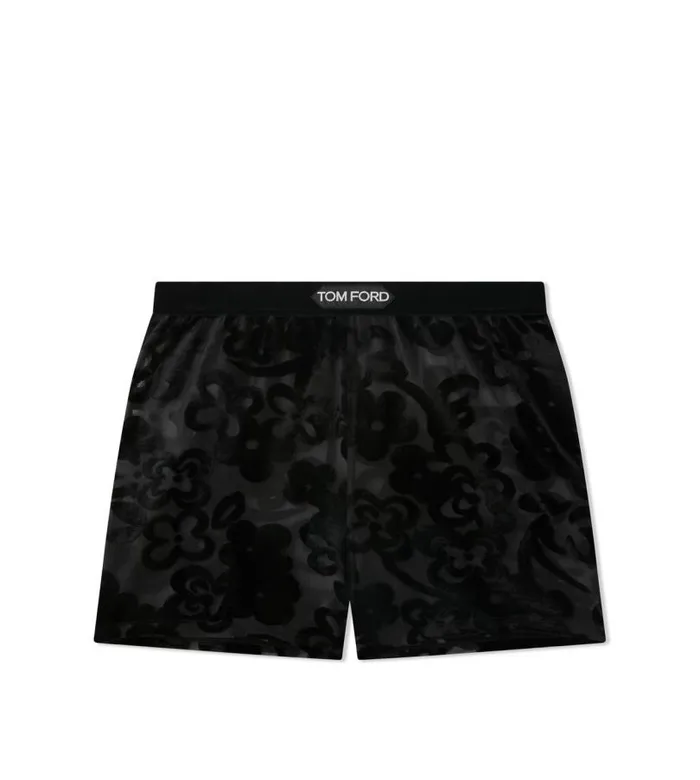 Women Bottoms Tom Ford Primrose Floral Tulle Devore039 Boxer Shorts Black