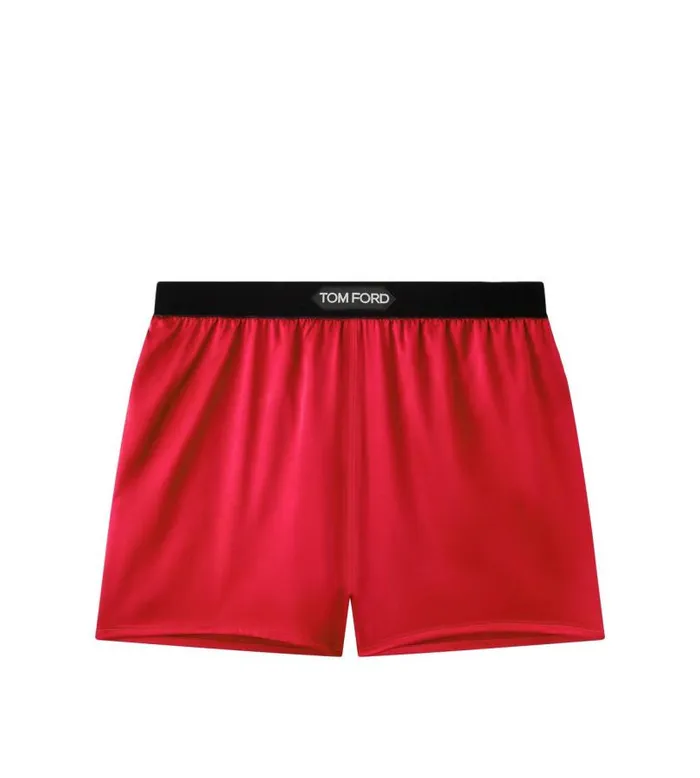 Women Bottoms Tom Ford Stretch Silk Satin Boxer Shorts Oxblood Red