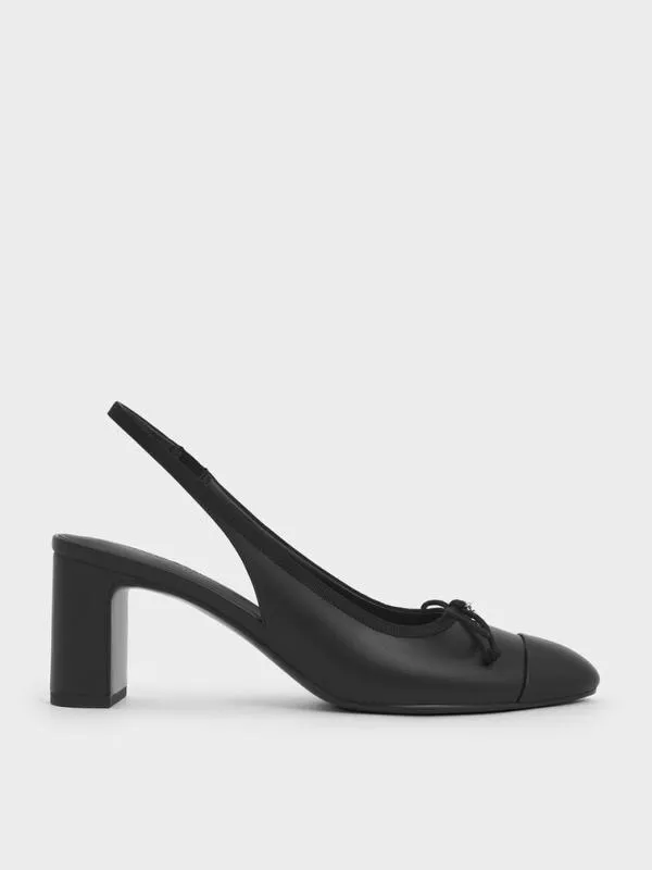 Women Bow CapToe Slingback Pumps 8211 Black CHARLES and KEITH Heels