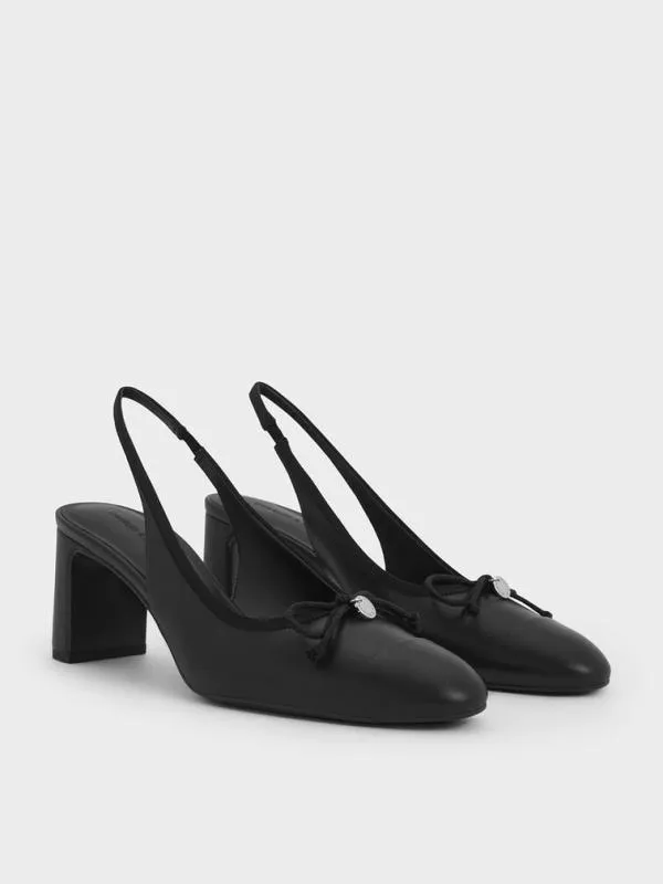 Women Bow CapToe Slingback Pumps 8211 Black CHARLES and KEITH Heels