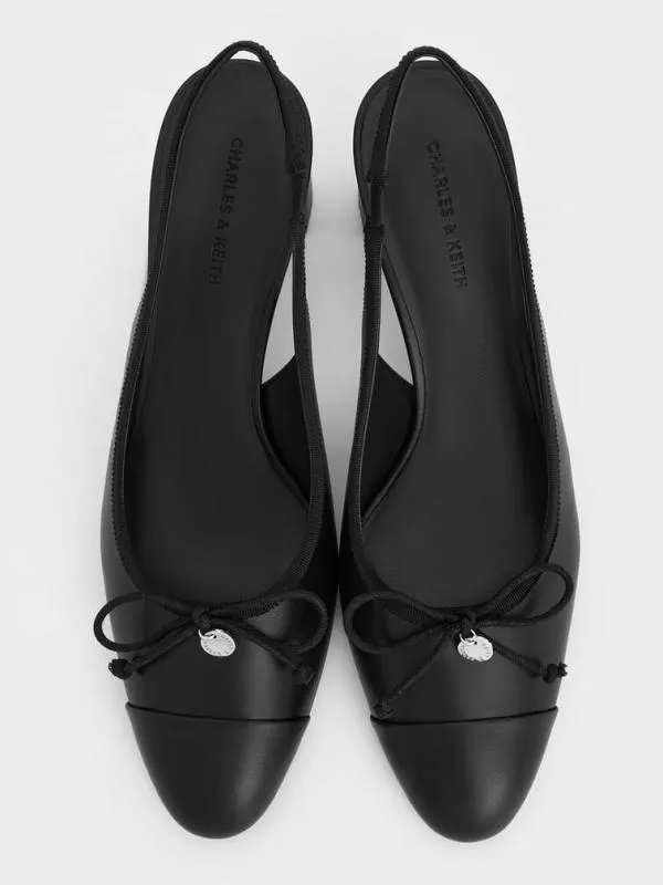 Women Bow CapToe Slingback Pumps 8211 Black CHARLES and KEITH Heels