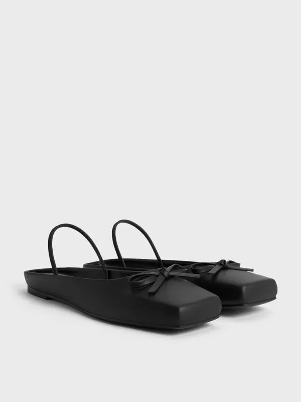 Women Bow SquareToe Ballet Mules 8211 Black CHARLES and KEITH Flats