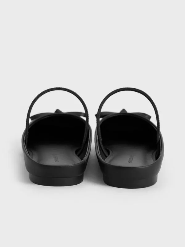 Women Bow SquareToe Ballet Mules 8211 Black CHARLES and KEITH Flats