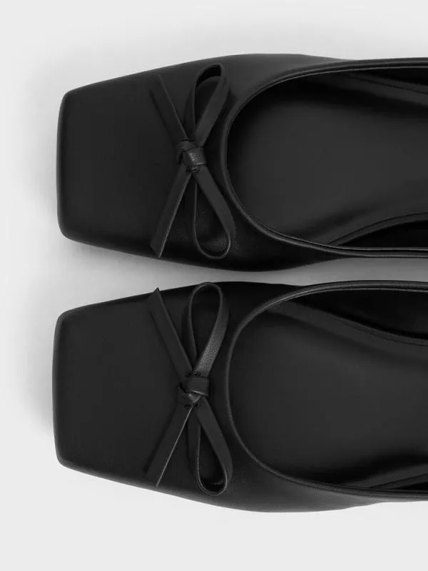 Women Bow SquareToe Ballet Mules 8211 Black CHARLES and KEITH Flats