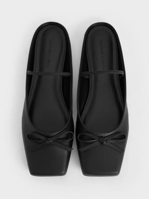 Women Bow SquareToe Ballet Mules 8211 Black CHARLES and KEITH Flats