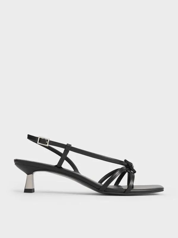 Women Bow Strappy Heeled Thong Sandals 8211 Black CHARLES and KEITH Sandals
