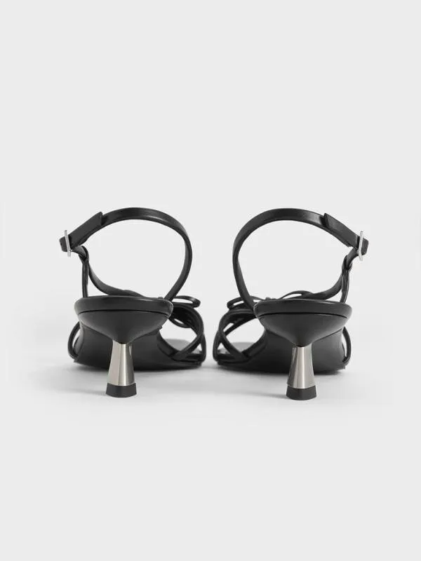 Women Bow Strappy Heeled Thong Sandals 8211 Black CHARLES and KEITH Sandals