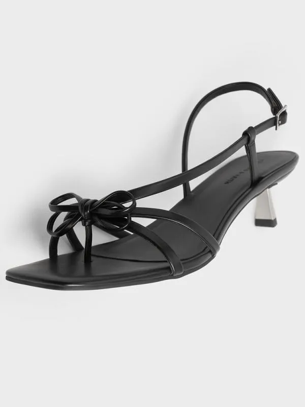 Women Bow Strappy Heeled Thong Sandals 8211 Black CHARLES and KEITH Sandals
