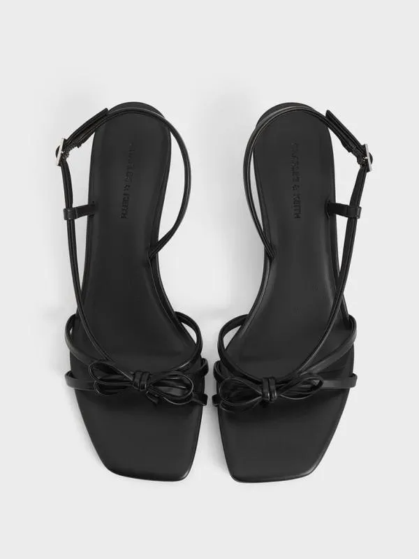 Women Bow Strappy Heeled Thong Sandals 8211 Black CHARLES and KEITH Sandals