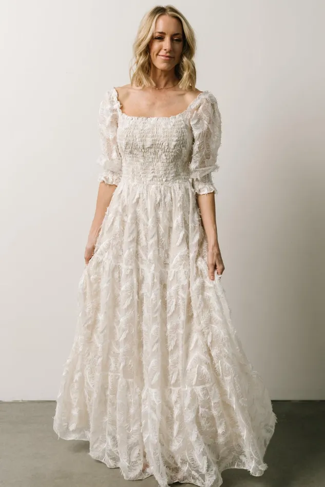 Women Bridal Baltic Born Paloma Smocked Feather Maxi Dress Off White