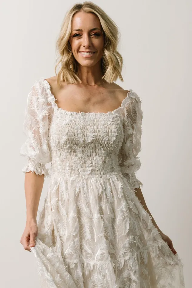 Women Bridal Baltic Born Paloma Smocked Feather Maxi Dress Off White