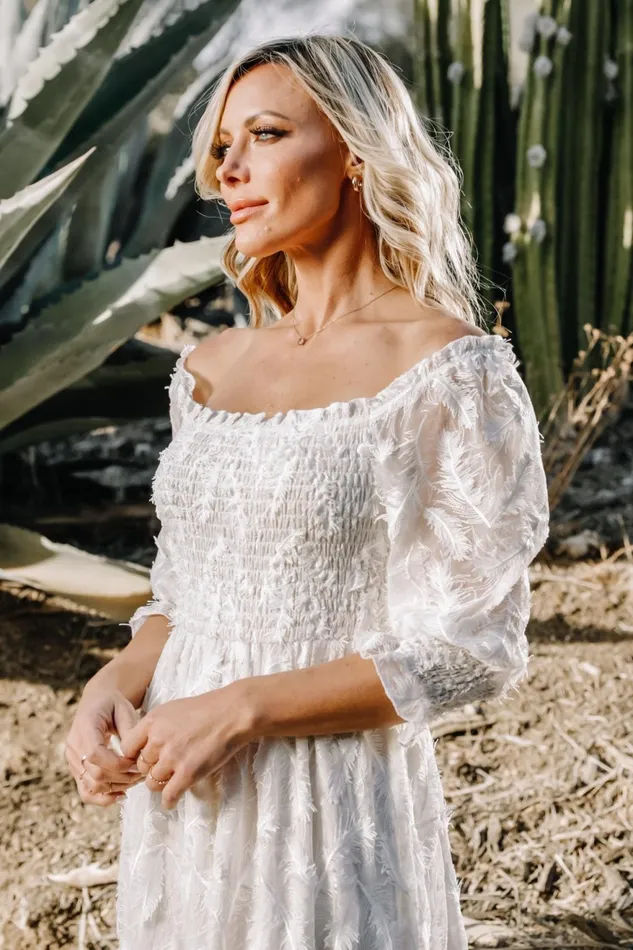 Women Bridal Baltic Born Paloma Smocked Feather Maxi Dress Off White