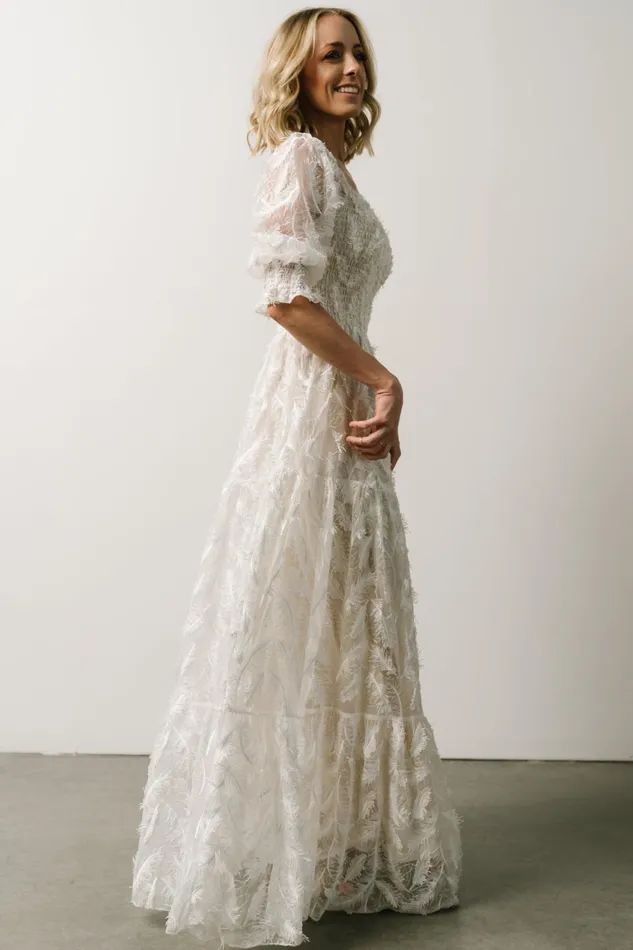 Women Bridal Baltic Born Paloma Smocked Feather Maxi Dress Off White