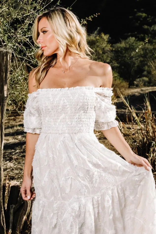 Women Bridal Baltic Born Paloma Smocked Feather Maxi Dress Off White