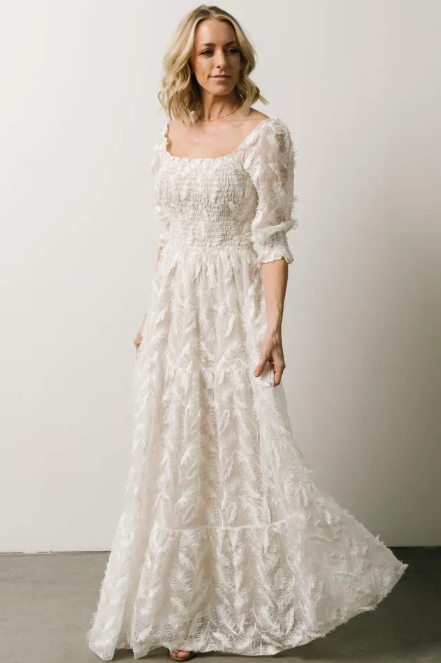 Women Bridal Baltic Born Paloma Smocked Feather Maxi Dress Off White