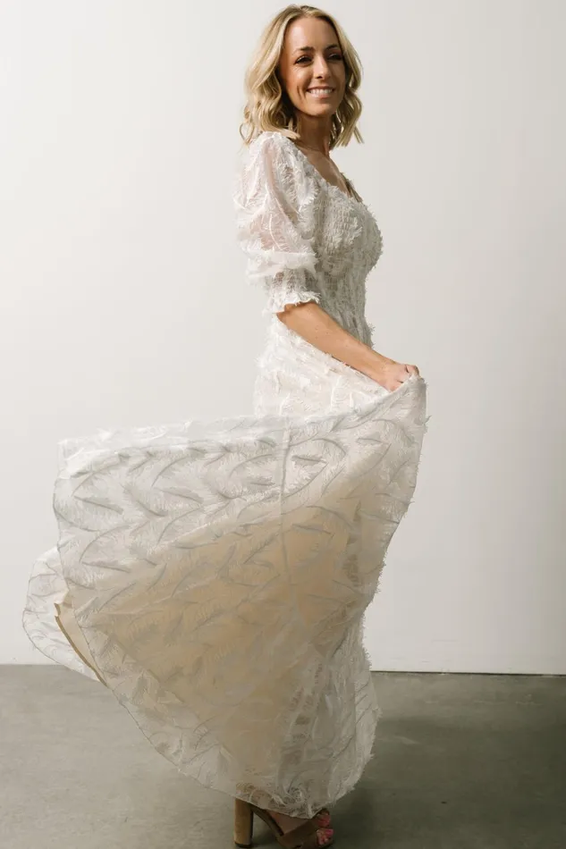 Women Bridal Baltic Born Paloma Smocked Feather Maxi Dress Off White