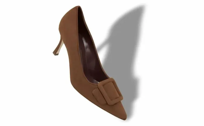 Women Brown Suede Buckle Detail Pumps Manolo Blahnik Pumps