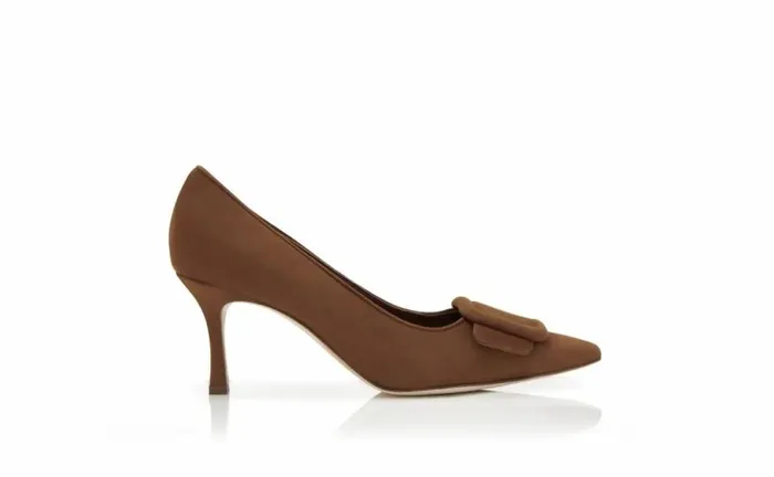 Women Brown Suede Buckle Detail Pumps Manolo Blahnik Pumps
