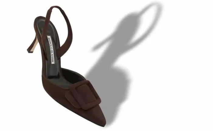 Women Brown Suede Slingback Mules Manolo Blahnik Pumps
