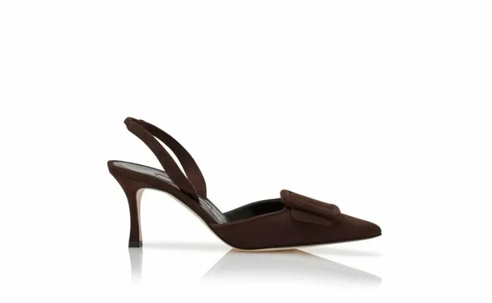 Women Brown Suede Slingback Mules Manolo Blahnik Pumps