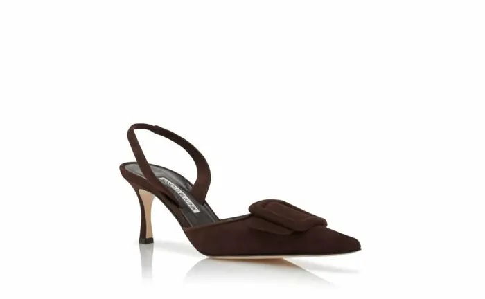 Women Brown Suede Slingback Mules Manolo Blahnik Pumps