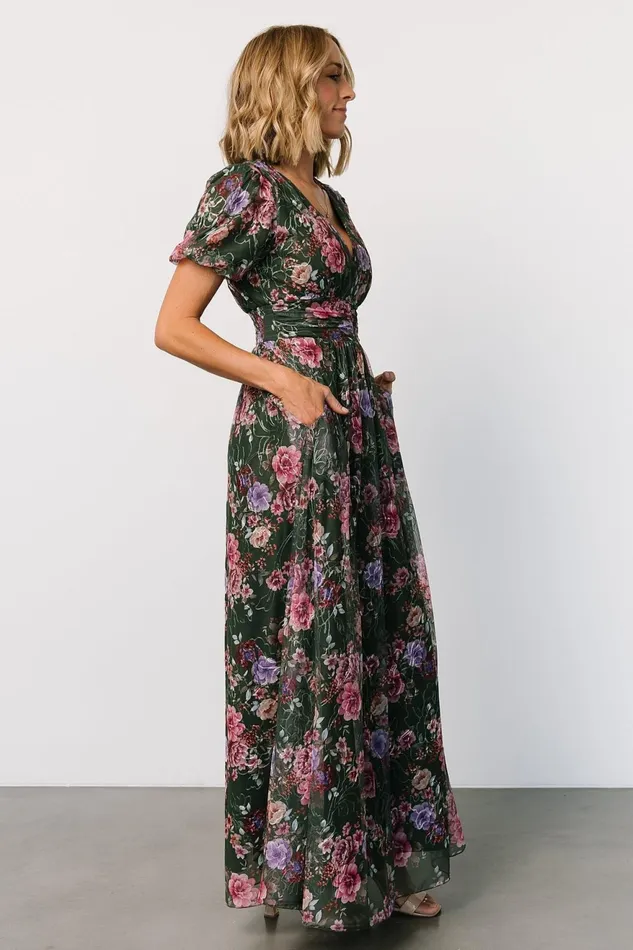Women Bump Friendly Baltic Born Ardley Maxi Dress Green Pink Floral
