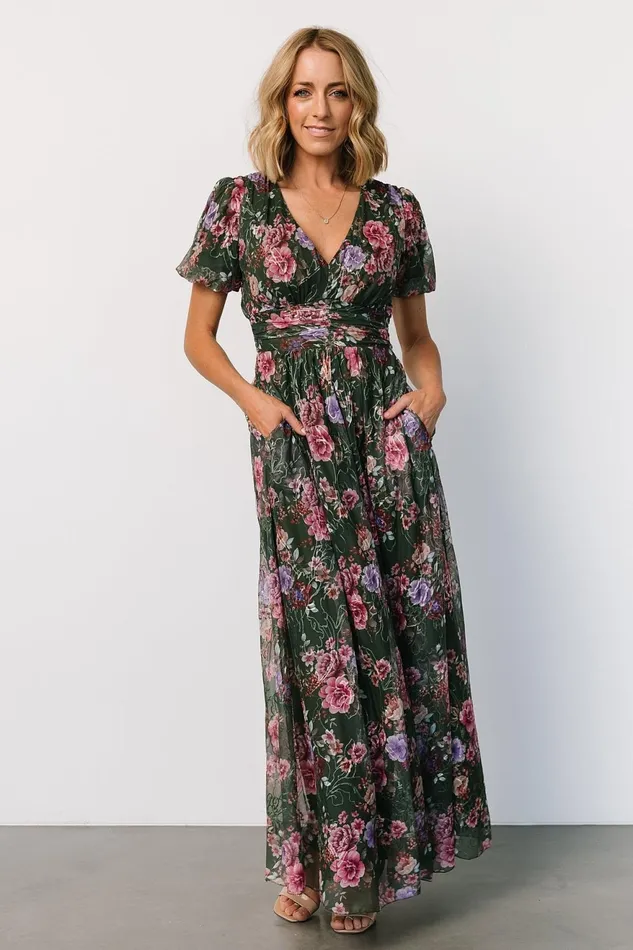 Women Bump Friendly Baltic Born Ardley Maxi Dress Green Pink Floral
