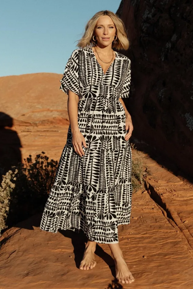 Women Bump Friendly Baltic Born Austin Kimono Dress Black Print