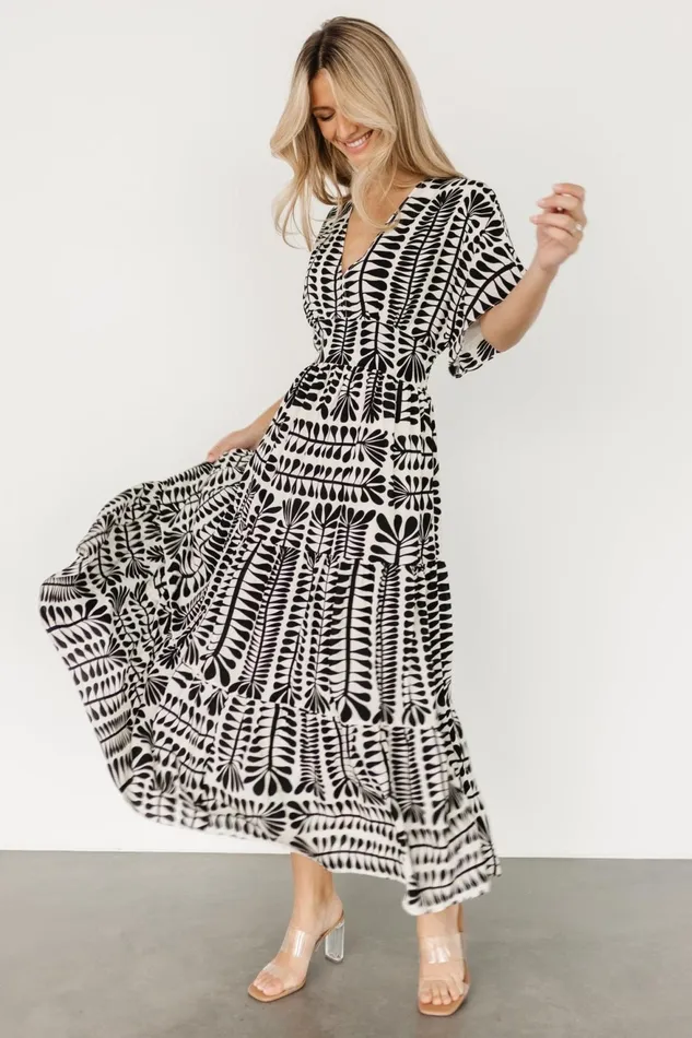 Women Bump Friendly Baltic Born Austin Kimono Dress Black Print