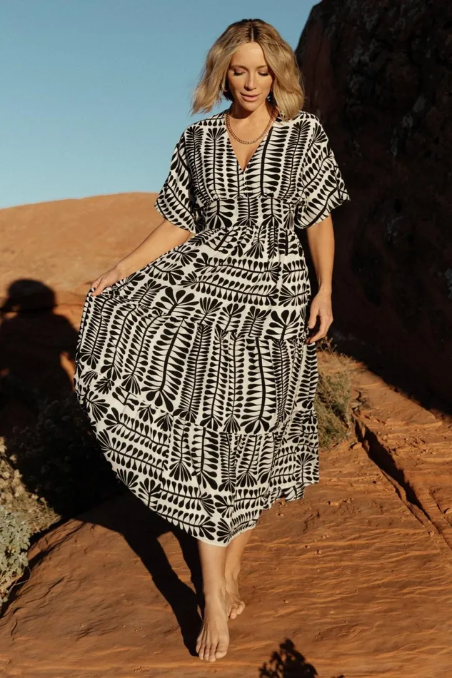 Women Bump Friendly Baltic Born Austin Kimono Dress Black Print